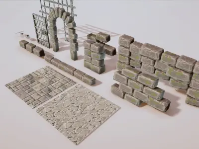 Stylized Medieval Prison Props Kit Low-poly 3D model