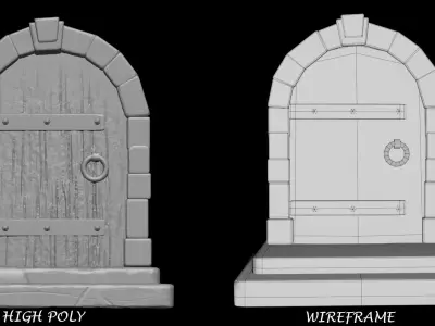 Medieval-style door Low-poly 3D model