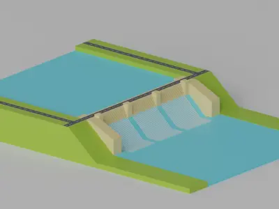 Cartoon Dam Hydroelectric Power Station Low-poly 3D model