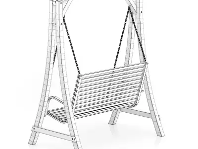 Wooden Bench Swing 3D model