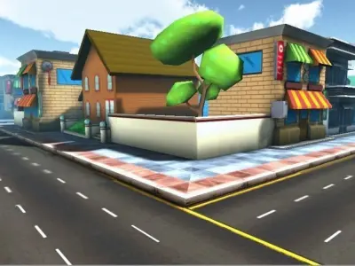 Cartoon city Low-poly 3D model get