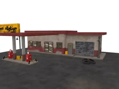Desert Gas Station Low-poly 3D model