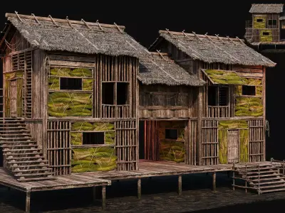 ISLAND 02 with INTERIORS 4K TEXTURES Low-poly 3D model