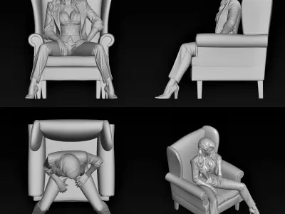 lady on suit sitting on sofa chair 3D print model