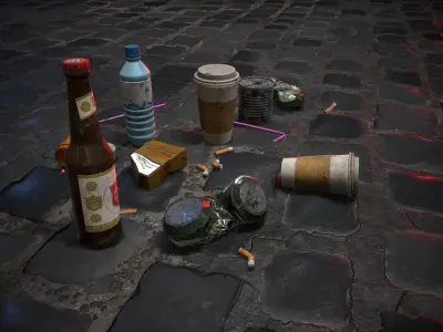 Urban Garbage Small Pack and Trash set Low-poly 3D model
