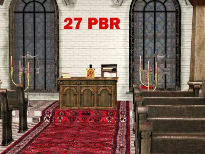 Church With Interior Full Pack 3D Model Low-poly 3D model