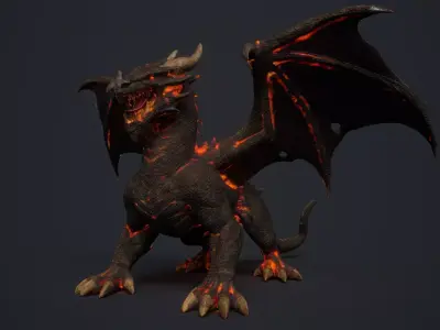 Stylized Lava Dragon Low-poly 3D model