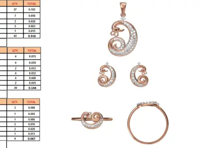 Light wt Ring Earrings Pendant set stl jcd 1-render details 3D print model 6