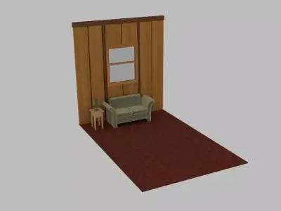 Wood Living Scene Lounge  Low-poly 3D model