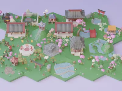 Low Poly Asian Style Set Low-poly 3D model