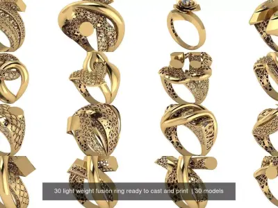 30 light weight fusion ring ready to cast and print  3D Model Pack