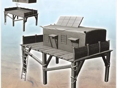 Post-apocalyptic house on stilts with solar panels and access la 3D print model