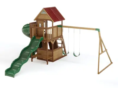 Childrens Playhouse with slides swings climbing wall and ladder  3D model