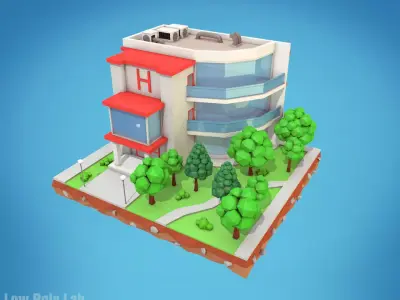 Cartoon City Hotel Low-poly 3D model