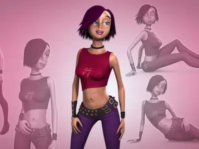 Nancy Lowpoly cartoon girl with hair Low-poly 3D model