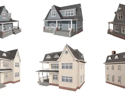 COLLECTION OF HOUSES Low-poly 3D model