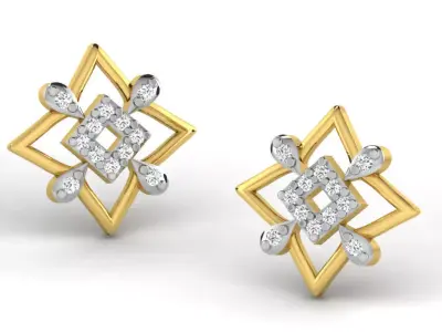 Gold Diamond Women Earring 3D print Model 3D print model 7