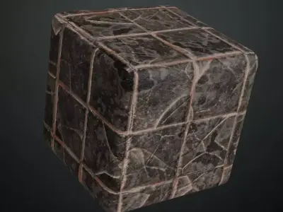 Industrial Cracked Dark Stone Tiles PBR Seamless Texture
