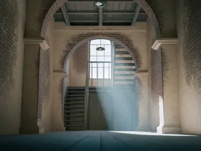 Old large room with a window and staircase Low-poly 3D model