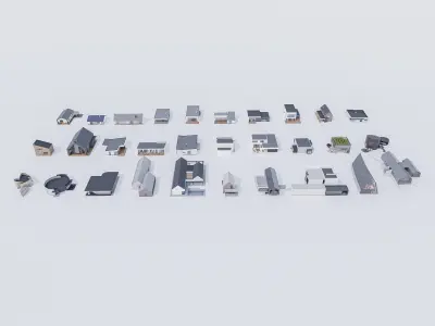 House Pack of 30 - created with Revit Family  Low-poly 3D model