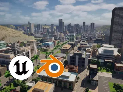 3x3 km Complete Downtown City Level DAY Unreal UE5 Low-poly 3D model