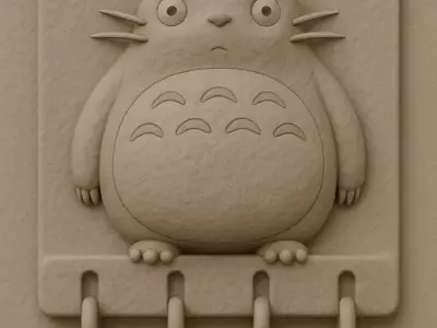 Totoro Key Holder STL  Cute Ghibli Wall Hook Plaque 3D print model