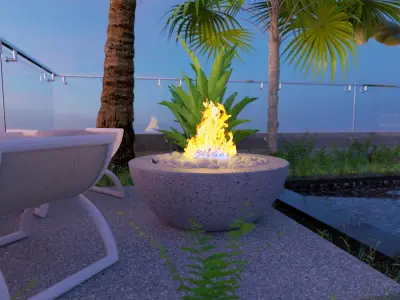 Outdoor soft seating with fireplace Low-poly 3D model