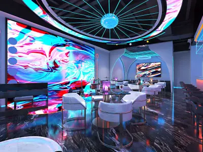 Cyber bar sci fi furniture and neon signs 3d model 3D model