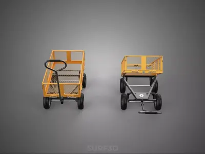 YELLOW ORANGE FOUR WHEELED WIREMESH NET CAGE CART WAGON TILT BED 3D model