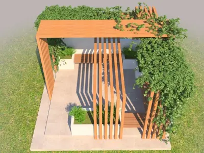Pergola Design With Bushes And Ivies 3D model