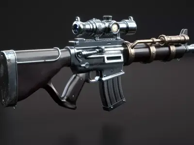 Steampunk Machine Gun with PBR Textures Low-poly 3D model