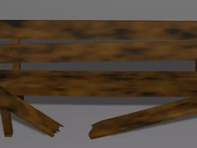 Wooden bench clear old and broken version Low-poly 3D model