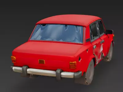 Wrecked Red Sedan 3D Model Low-poly 3D model