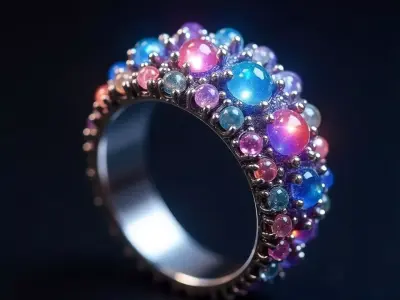 Luminous Gemstone Cluster Ring - Chromatic Fantasy Jewel Low-poly 3D model