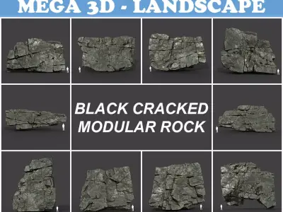 Low poly Black Cracked Modular Rock 220106 Low-poly 3D model
