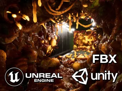 Alien Biomass Planet and Interior Low-poly 3D model