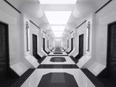 SCI FI INTERIOR SCENE SPACE SHIP CORRIDOR Low-poly 3D model