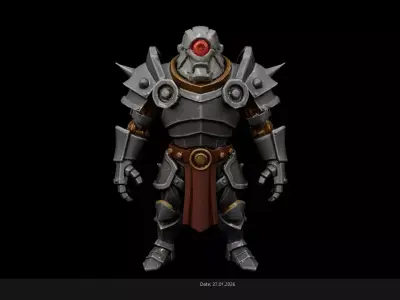 Low Poly Stylized Armored Golem - Fantasy Mech Warrior - PBR Low-poly 3D model