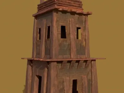 Watchtower Wooden Tower game ready Low-poly 3D model