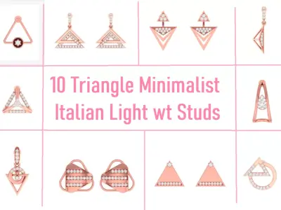 10 Triangle Minimalist Italian Light wt women earrings 3dm stl  3D Model Pack
