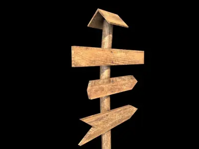 Signpost3 wooden sign with arrows Low-poly 3D model