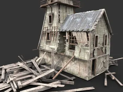 Destroyed Wooden Lighthouse 3D model