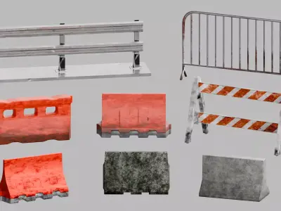 Traffic GameReady Barriers Pack Low-poly 3D model