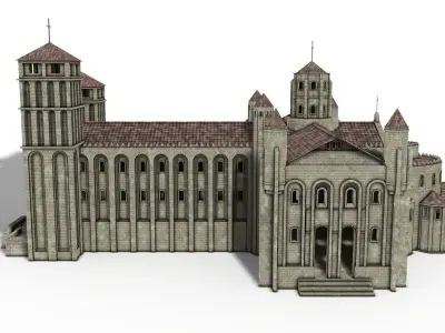 Cathedral Romanesque with Hermitage and houses 3D model