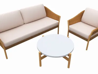 Outdoor set 2 seater sofa chair coffee table 02 3D model