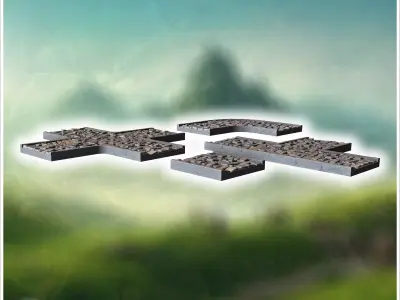 Modular cobblestone street sections with detailed patterns and v 3D print model