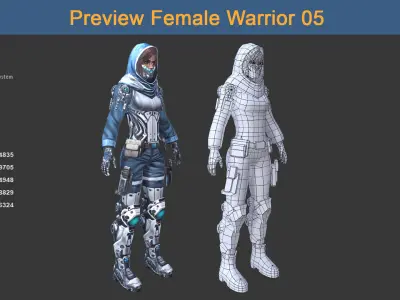 Character Female Warriors 05 - Ready for game Low-poly 3D model