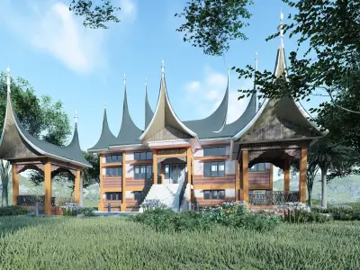 Indonesian culture rumah gadang minangkabau 3D model