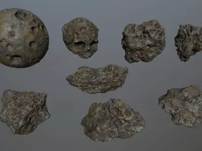 Asteroid Set rock Low-poly 3D model