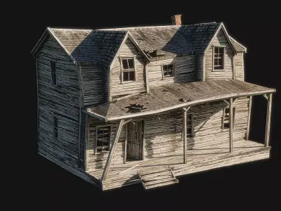 Abandoned House with Interior Low-poly 3D model